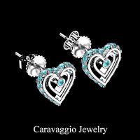 Art Masters Caravaggio 950 Platinum Blue Diamond Heart Stud Earrings E623-PLATBLD
