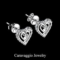 Art Masters Caravaggio 950 Platinum Diamond Heart Stud Earrings E623-PLATD