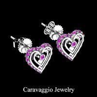 Art Masters Caravaggio 950 Platinum Pink Sapphire Heart Stud Earrings E623-PLATPS