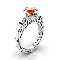 Art Masters Caravaggio 950 Platinum 1.25 Ct Princess Orange Sapphire Diamond Engagement Ring R623P-PLATDOS