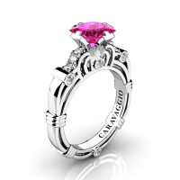 Art Masters Caravaggio 950 Platinum 1.25 Ct Princess Pink Sapphire Diamond Engagement Ring R623P-PLATDPS
