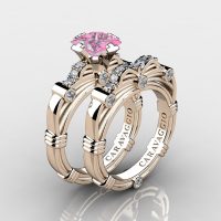 Art Masters Caravaggio 14K Rose Gold 1.25 Ct Princess Light Pink Sapphire Diamond Engagement Ring Wedding Band Set R673PS-14KRGSDLPS