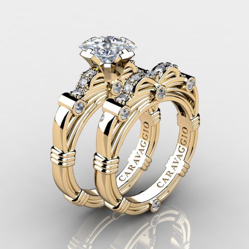 Art-Masters-Caravaggio-14K-Yellow-Gold-1-25-Carat-Princess-White-Sapphire-and-White-Diamond-Engagement-Ring-Wedding-Band-Set-R673PS-14KYGDWS-P
