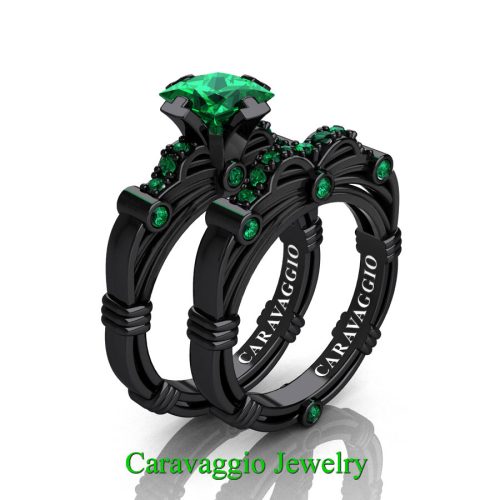 Art-Masters-Caravaggio-Modern-14K-Black-Gold-1-25-Carat-Princess-Emerald-Engagement-Ring-Wedding-Band-Set-R673PS-14KBGEM-P