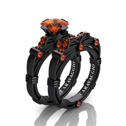 Art-Masters-Caravaggio-Modern-14K-Black-Gold-1-25-Carat-Princess-Orange-Sapphire-Engagement-Ring-Wedding-Band-Set-R673PS-14KBGOS-P