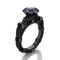 Art Masters Caravaggio 14K Black Gold 1.0 Ct Grey Sapphire Engagement Ring R623-14KBGGS