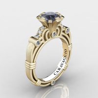 Art Masters Caravaggio 14K Matte Yellow Gold 1.0 Ct Grey Sapphire Diamond Engagement Ring R623-14KMYGDGS