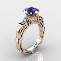 Art Masters Caravaggio 14K Rose Gold 1.0 Ct Alexandrite Diamond Engagement Ring R623-14KRGDAL