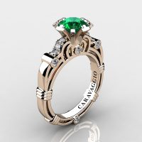 Art Masters Caravaggio 14K Rose Gold 1.0 Ct Emerald Diamond Engagement Ring R623-14KRGDEM