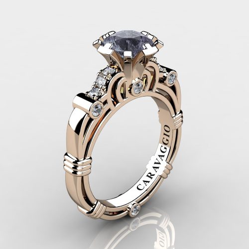 Art Masters Caravaggio 14K Rose Gold 1.0 Ct Grey Sapphire Diamond Engagement Ring R623-14KRGDGS