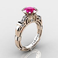 Art Masters Caravaggio 14K Rose Gold 1.0 Ct Pink Sapphire Diamond Engagement Ring R623-14KRGDPS