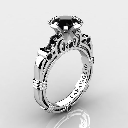Art Masters Caravaggio 14K White Gold 1.0 Ct Black Diamond Engagement Ring R623-14KWGBD
