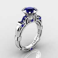 Art Masters Caravaggio 14K White Gold 1.0 Ct Blue Sapphire Engagement Ring R623-14KWGBS