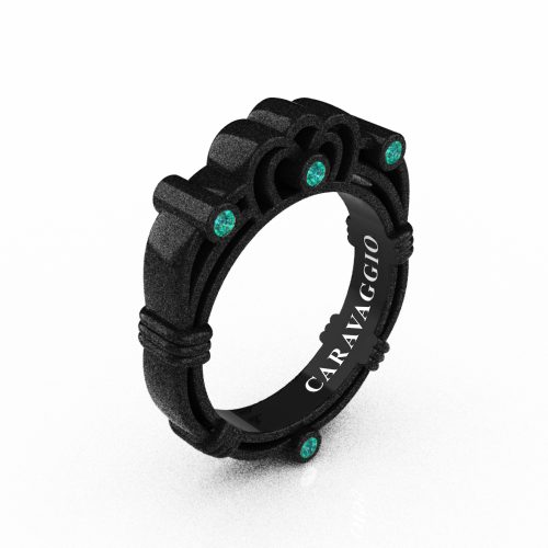 Art Masters Caravaggio Mens 14K Matte Black Gold Blue Diamond Wedding Band R623M-14KMBGBLD