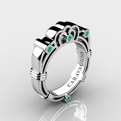 Art Masters Caravaggio Mens 14K White Gold Blue Diamond Wedding Band R623M-14KWGBLD