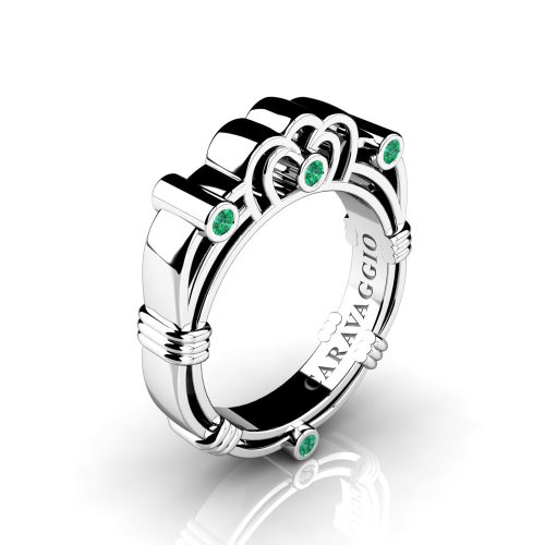 Art Masters Caravaggio Mens 950 Platinum Emerald Wedding Band R623M-PLATEM