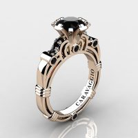 Art Masters Caravaggio 14K Rose Gold 1.0 Ct Black Diamond Engagement Ring R623-14KRGBD