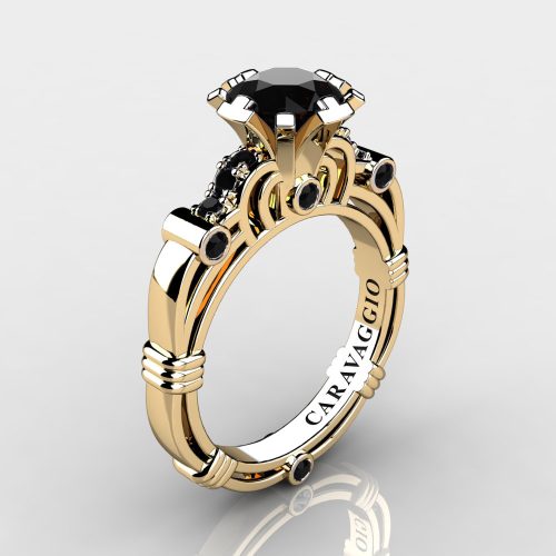 Art Masters Caravaggio 14K Yellow Gold 1.0 Ct Black Diamond Engagement Ring R623-14KYGBD