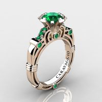 Art Masters Caravaggio 14K Rose Gold 1.0 Ct Emerald Engagement Ring R623-14KRGEM