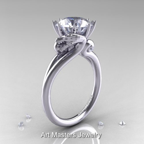 Art Masters 14K White Gold 3.0 Ct White Sapphire Dragon Engagement Ring R601-14KWGWS