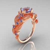 Nature Inspired 14K Rose Gold 1.0 Ct Light Blue Sapphire Leaf and Vine Engagement Ring R340S-14KRGLBS
