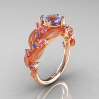 Nature Inspired 14K Rose Gold 1.0 Ct Light Blue Light Pink Sapphire Leaf and Vine Engagement Ring R340S-14KRGLPSLBS