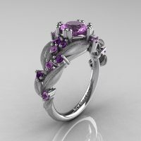 Nature Inspired 14K White Gold 1.0 Ct Lilac Amethyst Leaf and Vine Engagement Ring R340S-14KWGAMLAM