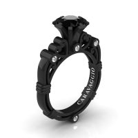 Art Masters Caravaggio 14K Black Gold 1.0 Ct Black and White Diamond Italian Engagement Ring R659-14KBGDBD