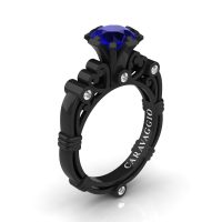Art Masters Caravaggio 14K Black Gold 1.0 Ct Blue Sapphire Diamond Italian Engagement Ring R659-14KBGDBS