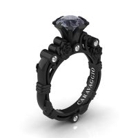 Art Masters Caravaggio 14K Black Gold 1.0 Ct Grey Sapphire Diamond Rose Vine Engagement Ring R719-14KBGDGS
