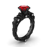 Art Masters Caravaggio 14K Black Gold 1.0 Ct Ruby Diamond Rose Vine Engagement Ring R719-14KBGDR