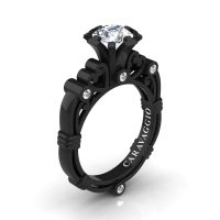 Art Masters Caravaggio 14K Black Gold 1.0 Ct White Sapphire Diamond Italian Engagement Ring R659-14KBGDWS