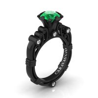 Art Masters Caravaggio 14K Black Gold 1.0 Ct Emerald Diamond Italian Engagement Ring R619-14KBGDEM