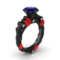 Art Masters Caravaggio 14K Black Gold 1.0 Ct Blue Sapphire Diamond Rose Vine Engagement Ring R719-14KBCRGDBS