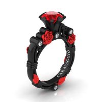 Art Masters Caravaggio 14K Black Gold 1.0 Ct Ruby Diamond Rose Vine Engagement Ring R719-14KBCRGDR