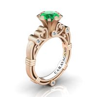 Art Masters Caravaggio 14K Matte Rose Gold 1.0 Ct Emerald Diamond Italian Engagement Ring R659-14KRGMDEM