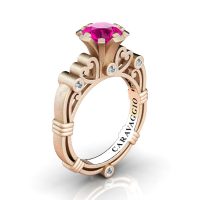 Art Masters Caravaggio 14K Matte Rose Gold 1.0 Ct Pink Sapphire Diamond Italian Engagement Ring R659-14KRGMDPS