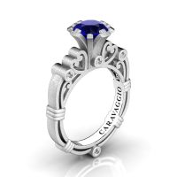 Art Masters Caravaggio 14K Matte White Gold 1.0 Ct Blue Sapphire Diamond Italian Engagement Ring R659-14KWGMDBS