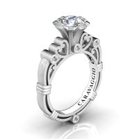 Art Masters Caravaggio 14K Matte White Gold 1.0 Ct White Sapphire Diamond Italian Engagement Ring R659-14KWGMDWS