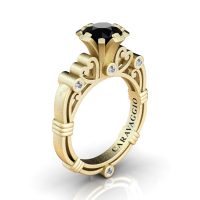 Art Masters Caravaggio 14K Matte Yellow Gold 1.0 Ct Black and White Diamond Italian Engagement Ring R659-14KYGMDBD