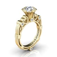 Art Masters Caravaggio 14K Matte Yellow Gold 1.0 Ct White Sapphire Diamond Italian Engagement Ring R659-14KYGMDWS