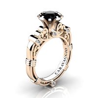 Art Masters Caravaggio 14K Rose Gold 1.0 Ct Black and White Diamond Italian Engagement Ring R659-14KRGDBD