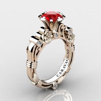 Art Masters Caravaggio 14K Rose Gold 1.0 Ct Ruby Diamond Rose Vine Engagement Ring R719-14KRGSDR