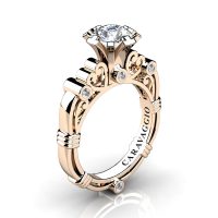 Art Masters Caravaggio 14K Rose Gold 1.0 Ct White Sapphire Diamond Italian Engagement Ring R659-14KRGDWS