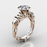 Art Masters Caravaggio 14K Rose Gold 1.0 Ct White Sapphire Diamond Rose Vine Engagement Ring R719-14KRGSDWS