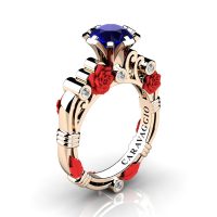 Art Masters Caravaggio 14K Rose Red Gold 1.0 Ct Blue Sapphire Diamond Rose Vine Engagement Ring R719-14KRCRGDBS