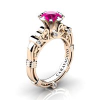 Art Masters Caravaggio 14K Rose Gold 1.0 Ct Pink Sapphire Diamond Italian Engagement Ring R659-14KRGDPS