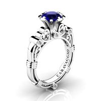Art Masters Caravaggio 14K White Gold 1.0 Ct Blue Sapphire Diamond Italian Engagement Ring R659-14KWGDBS