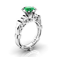 Art Masters Caravaggio 14K White Gold 1.0 Ct Emerald Diamond Italian Engagement Ring R659-14KWGDEM