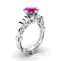 Art Masters Caravaggio 14K White Gold 1.0 Ct Pink Sapphire Diamond Italian Engagement Ring R659-14KWGDPS